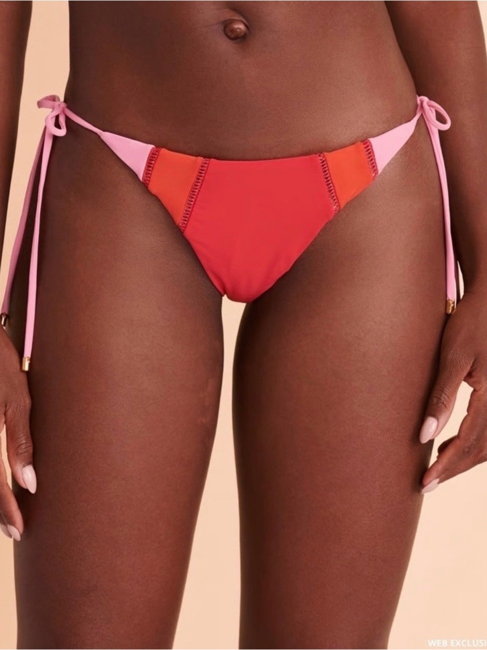 PQ Swim Colorblock Red Bikini Bottom with Pink Ties and Orange Accents